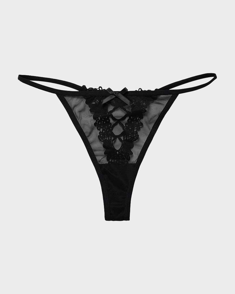 Lace-Trim Mesh V-String Knickers - FirmaLace