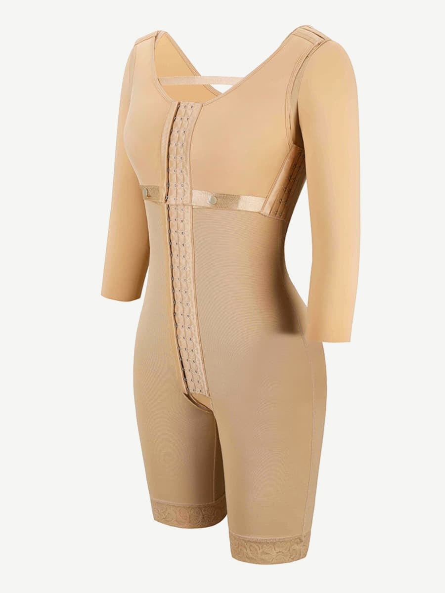Lace Trim Post-Surgical Full Body Shaper with Sleeves FirmaHold