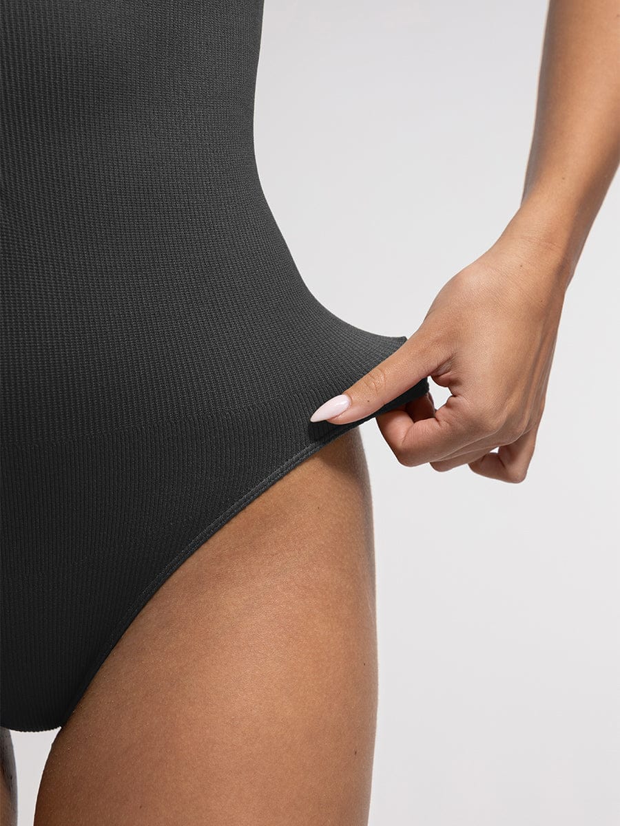 Seamless Ribbed Zip Front Sleeveless Shaping Bodysuit - FirmaActive