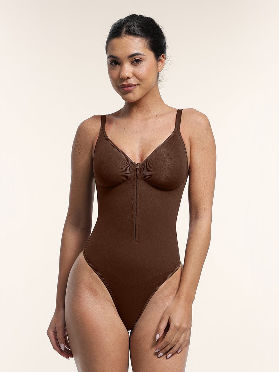 Seamless Plunge Chest Support Bodysuit with Clips Inside - FirmaSculpt