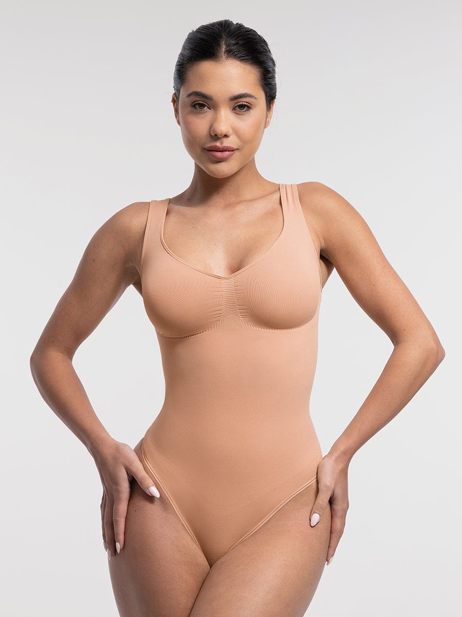 Seamless Bust Support Waist and Abdomen Control Thong Bodysuit - FirmaSculpt