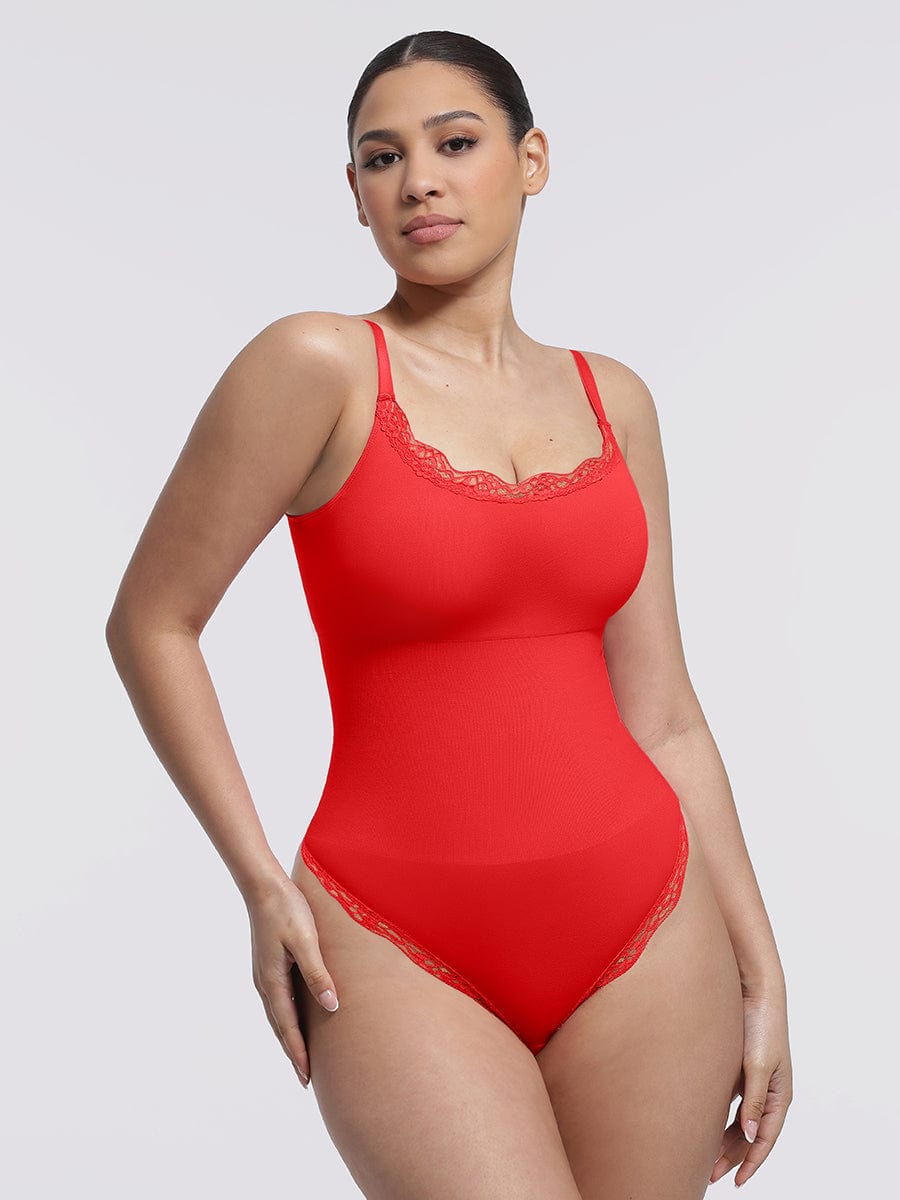 Seamless Lace Cami Waist Abdomen Shaping Thong Bodysuit - FirmaSmooth