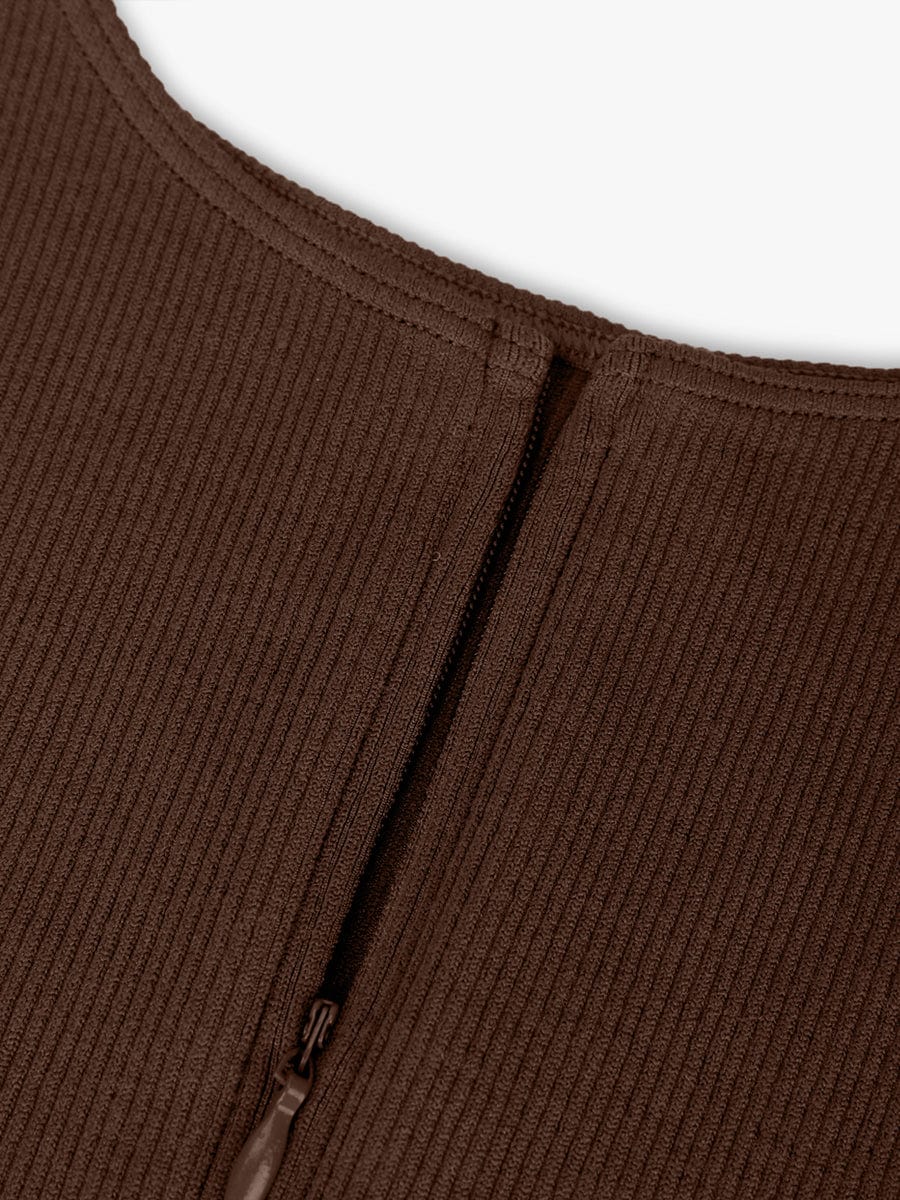 Seamless Ribbed Zip Front Sleeveless Shaping Bodysuit - FirmaActive