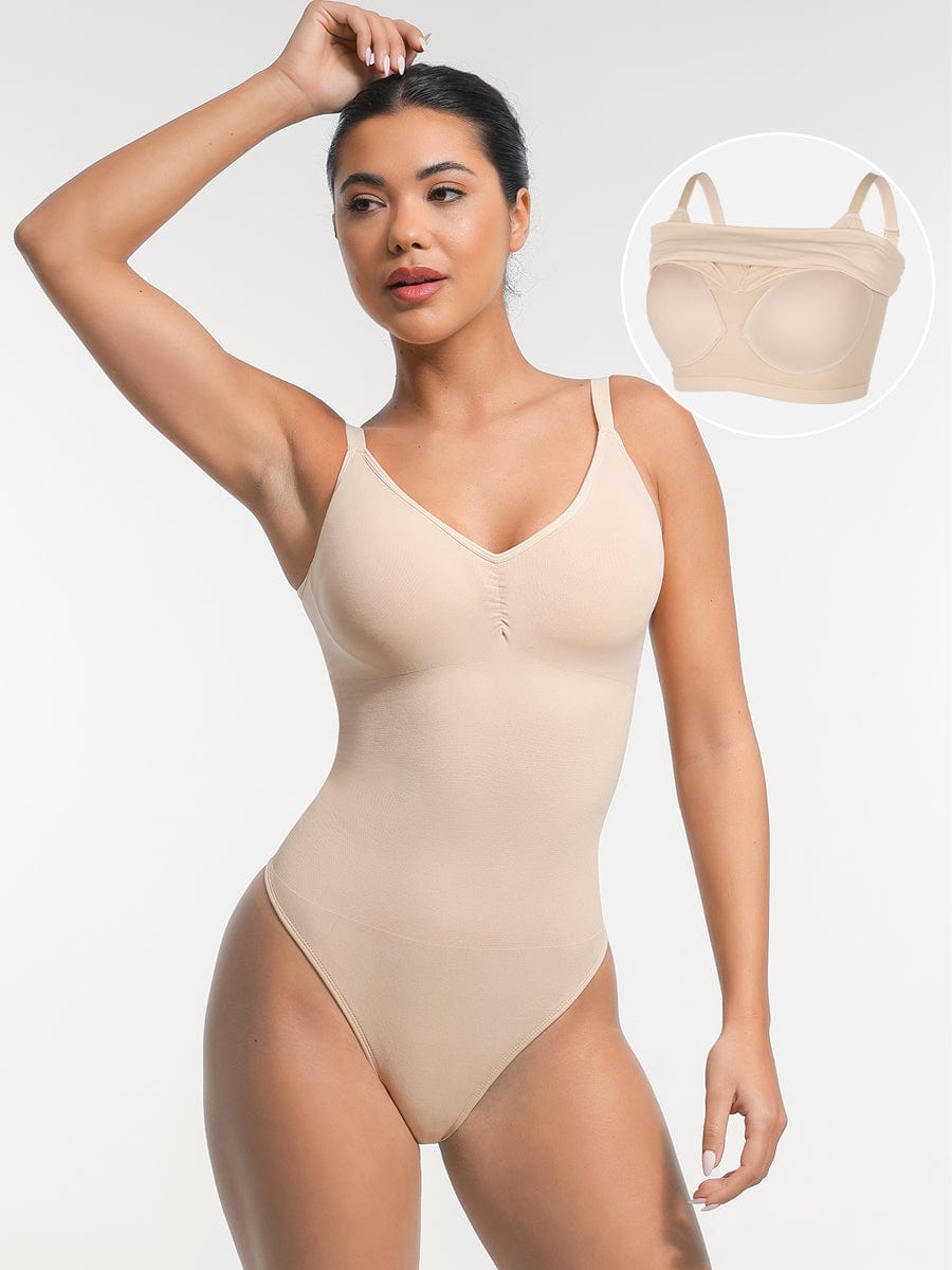 Seamless Built-in Bra Waist and Tummy Control Thong Bodysuit - FirmaActive