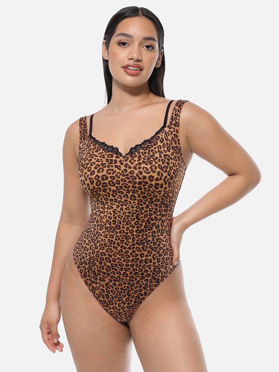 Lace V-Neck Thong Shaping Bodysuit - FirmaLace