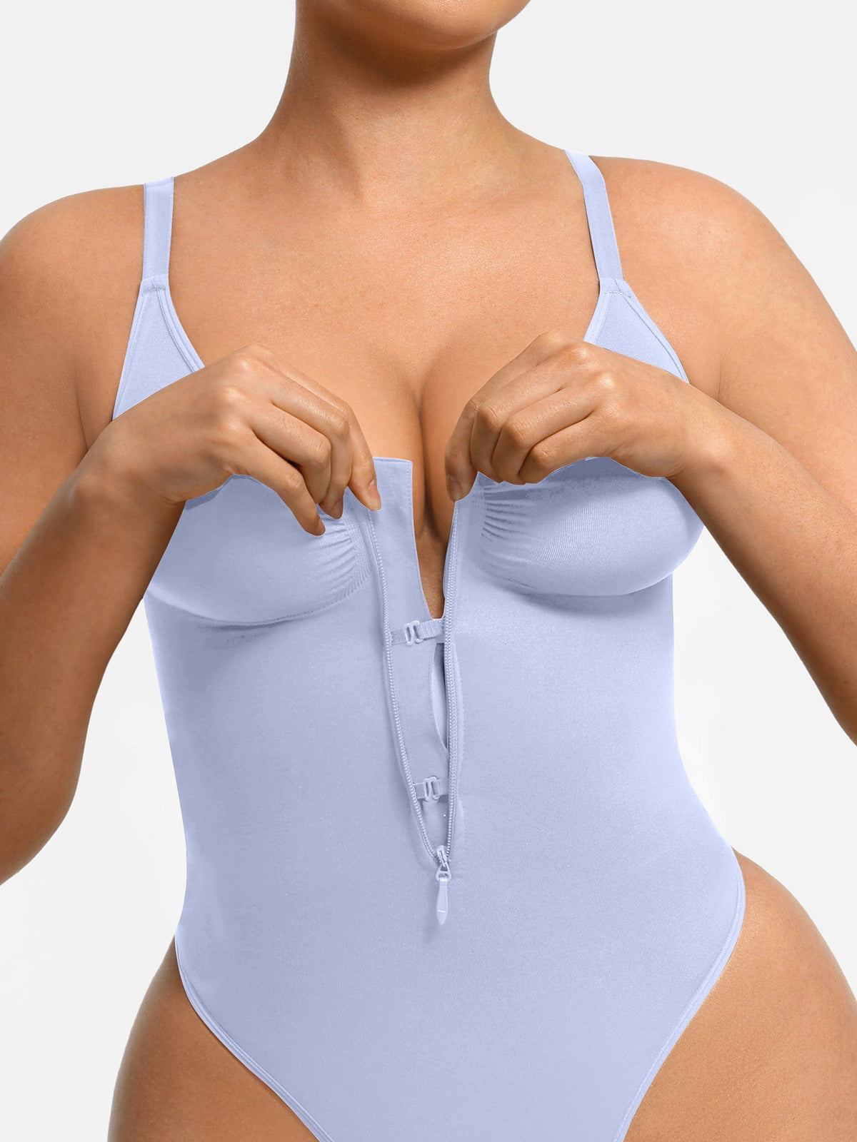 Seamless Plunge Chest Support Bodysuit with Clips Inside - FirmaSculpt