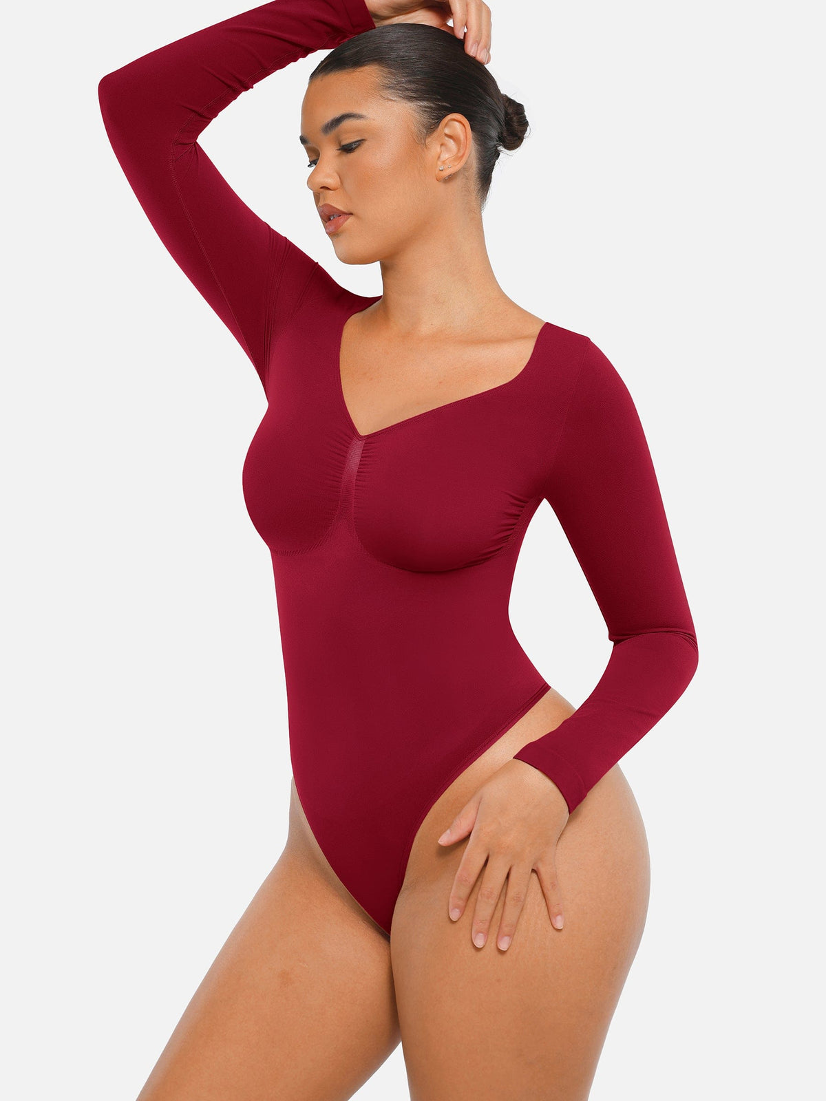 Seamless Long Sleeve Chest Support Tummy Control Thong Bodysuit - FirmaSculpt