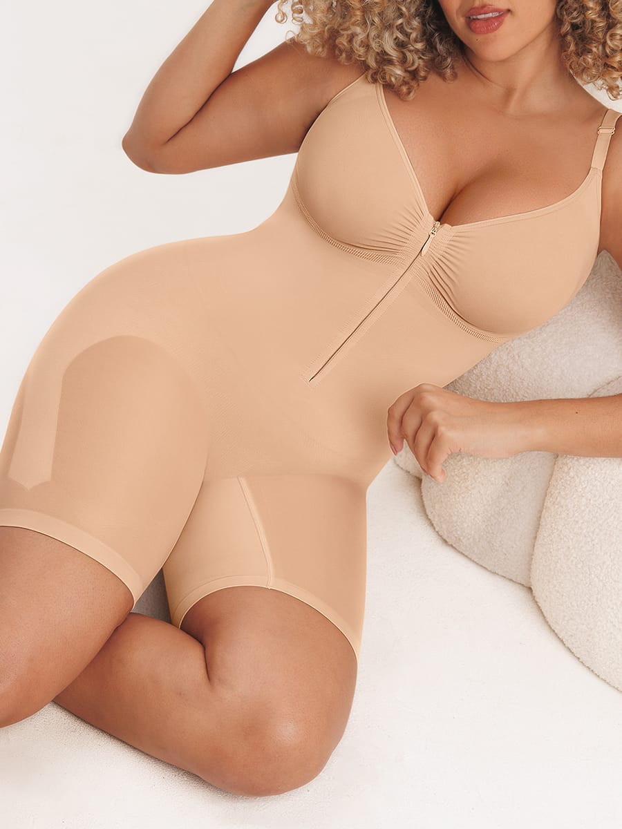 Invisible Zip Seamless Shapewear Bodysuit with Tummy Control & Butt Lifting Adjustable Straps - FirmaSculpt