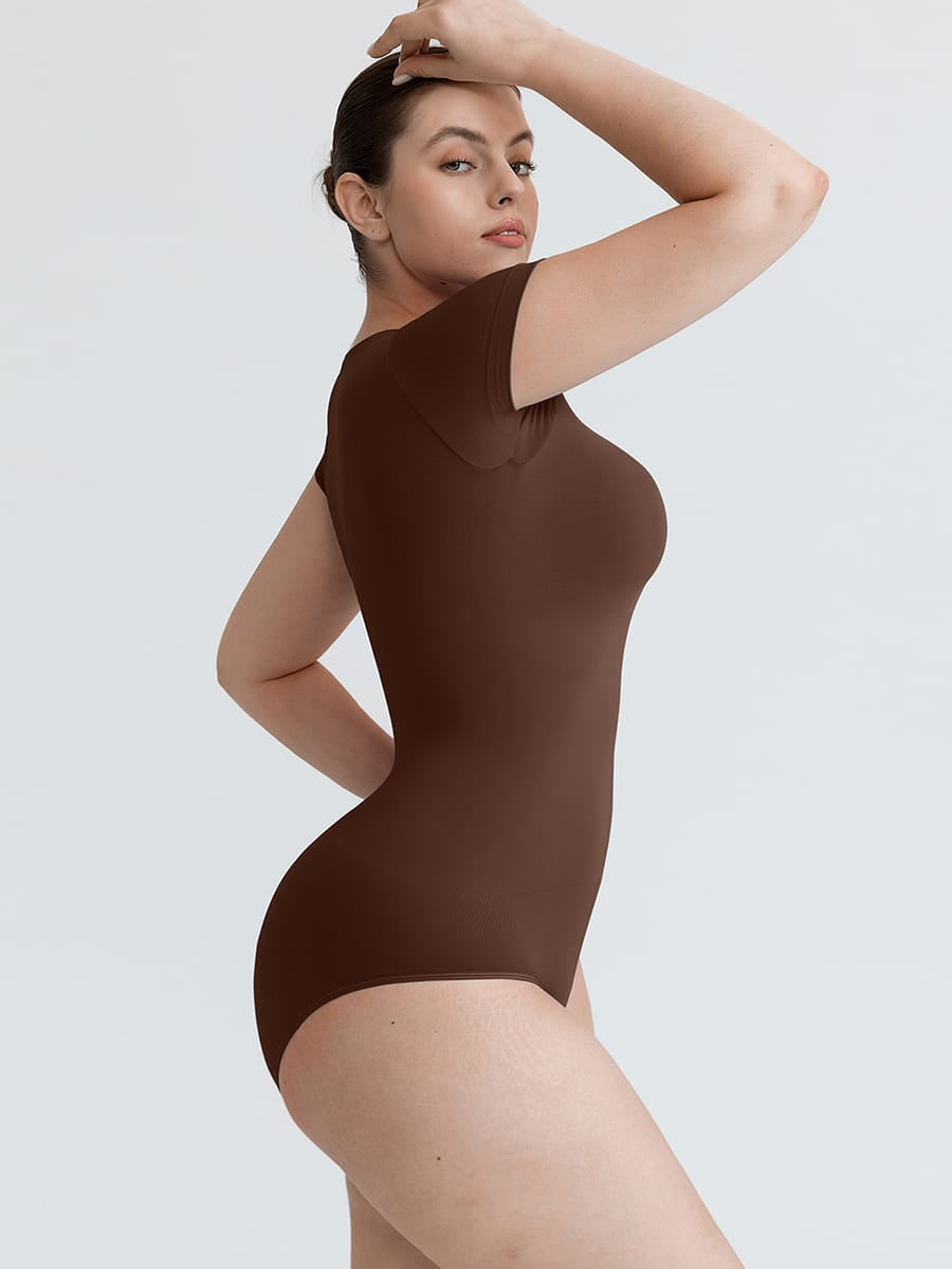 Seamless Short Sleeve Waist and Abdomen Shaping Hip Briefs Bodysuit - FirmaSculpt