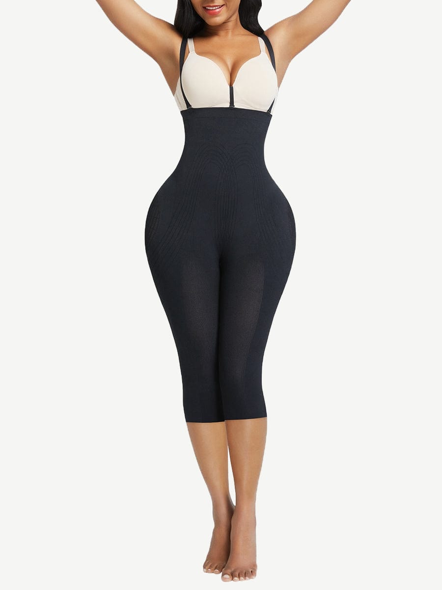 Black Plus Size Full Body Shaper with Open Crotch Tummy Control - FirmaSmooth