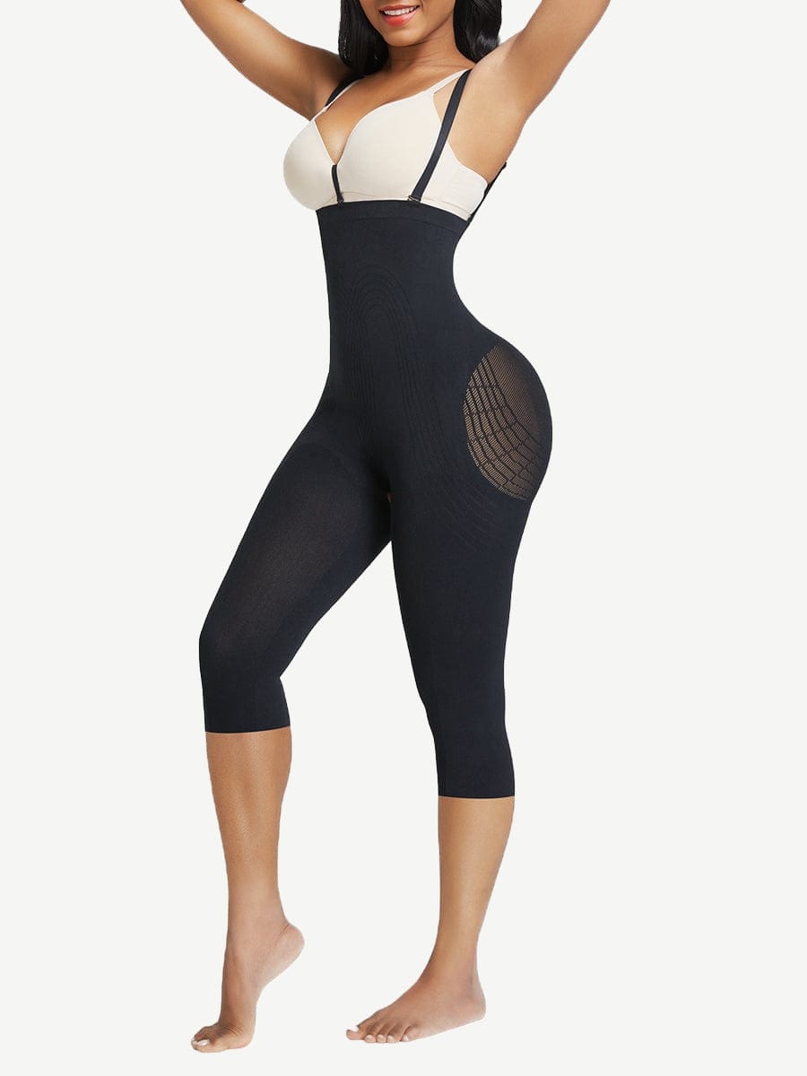 Black Plus Size Full Body Shaper with Open Crotch Tummy Control - FirmaSmooth
