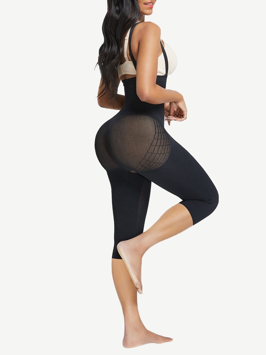 Black Plus Size Full Body Shaper with Open Crotch Tummy Control - FirmaSmooth