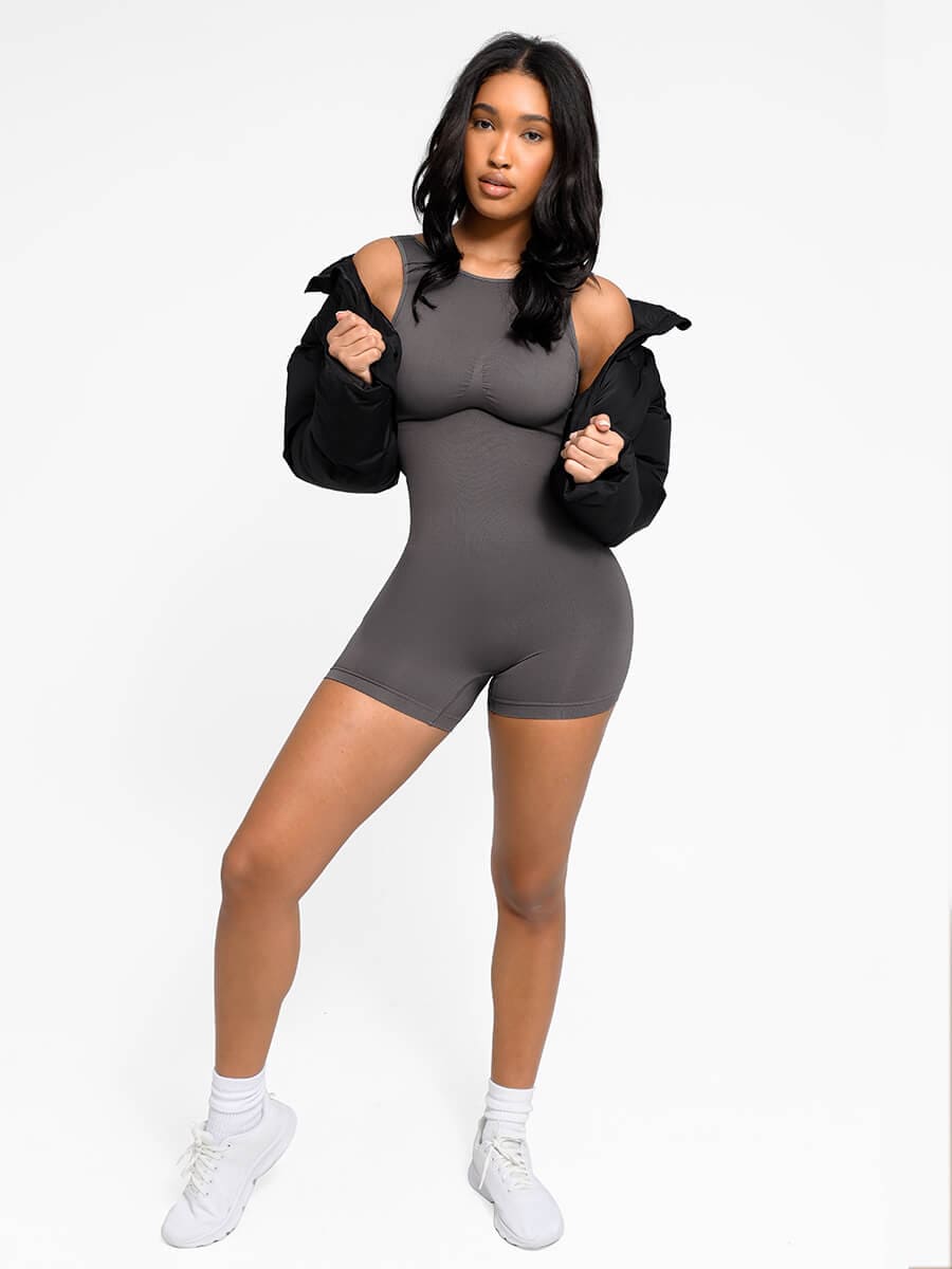 Round Neck U-Back Shaping Bodysuit with Removable Cups - FirmaSculpt