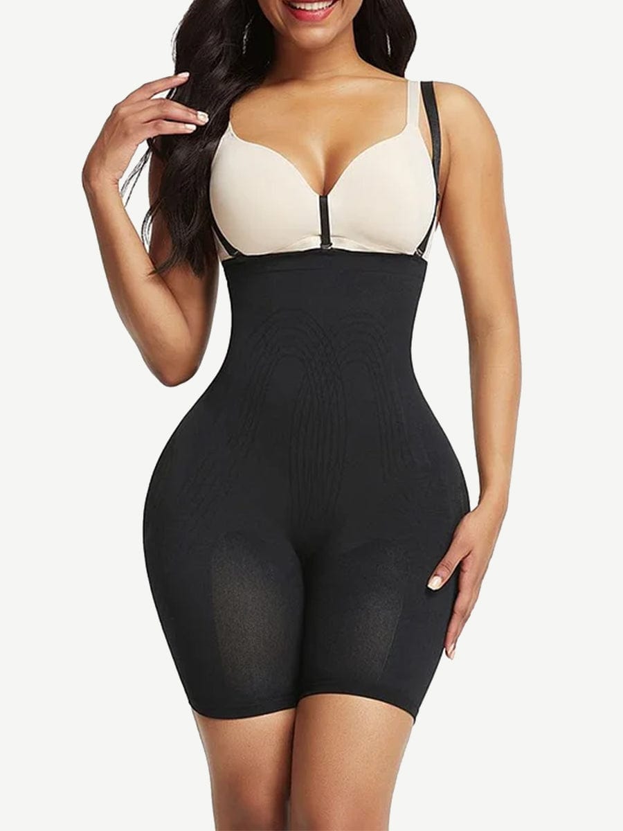 High Waisted Black Seamless Shapewear with Bra Clips for Firm Support - FirmaHold