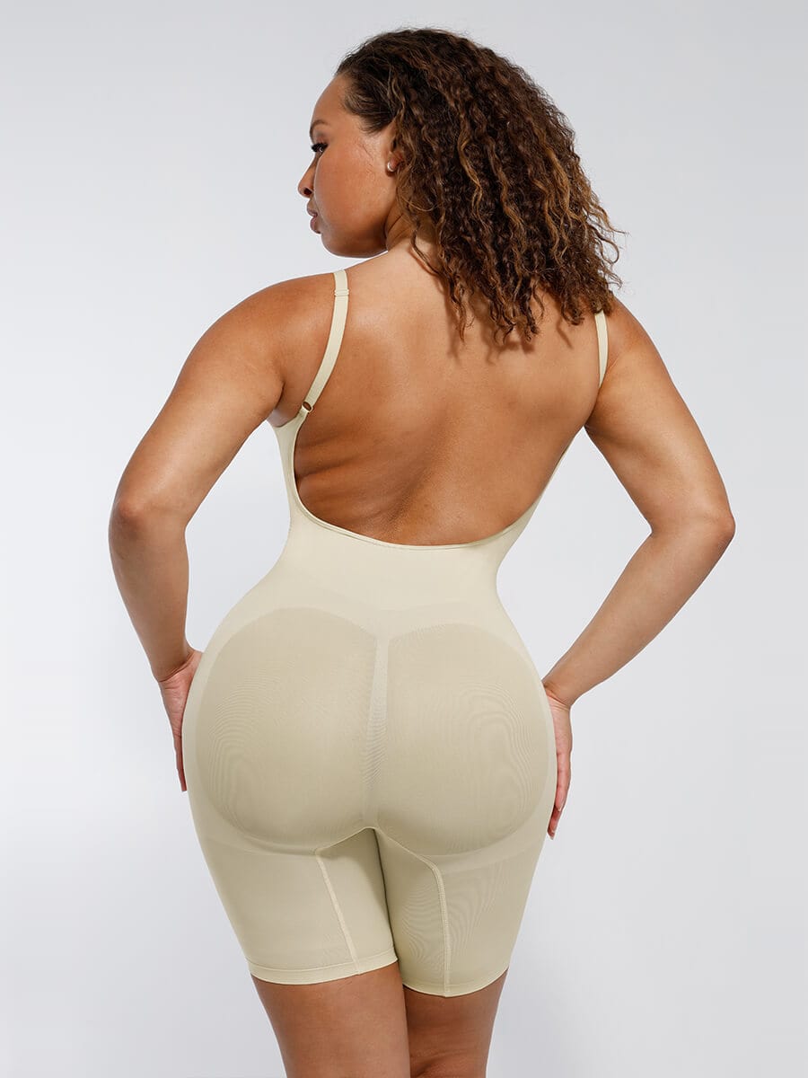 Seamless Open-Back Boxer Bodysuit with Covered Chest - FirmaSculpt