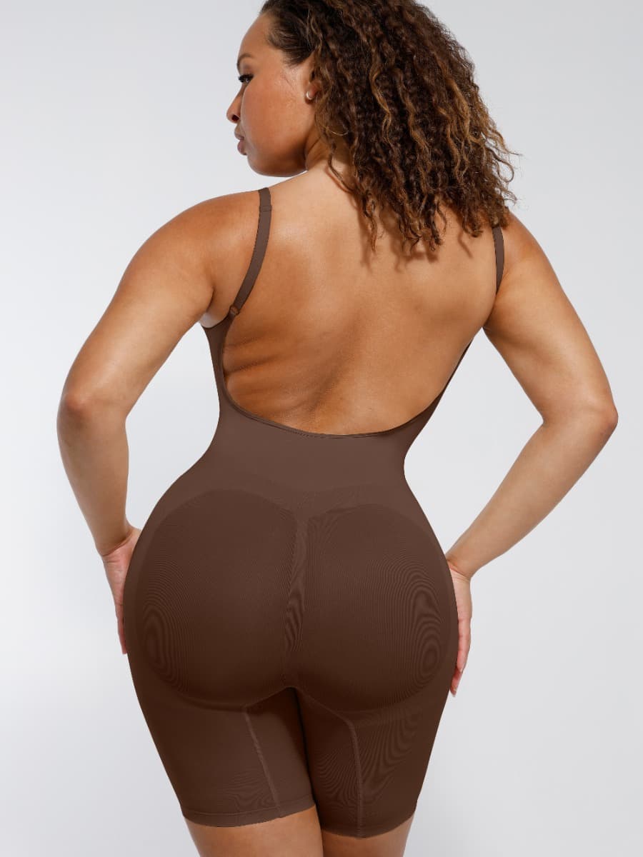Seamless Open-Back Boxer Bodysuit with Covered Chest - FirmaSculpt