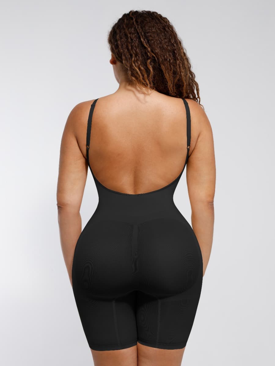 Seamless Open-Back Boxer Bodysuit with Covered Chest - FirmaSculpt