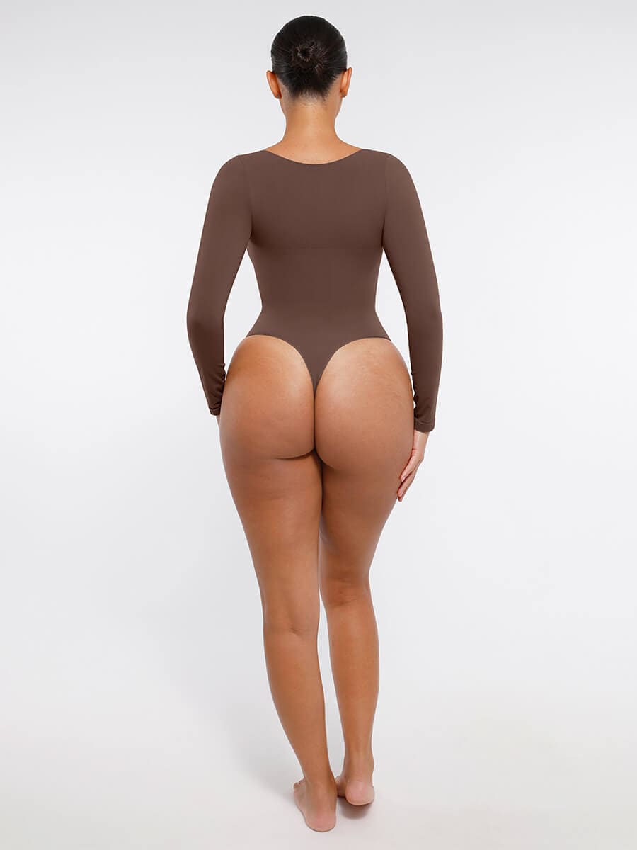 Seamless Long Sleeve Chest Support Tummy Control Thong Bodysuit - FirmaSculpt