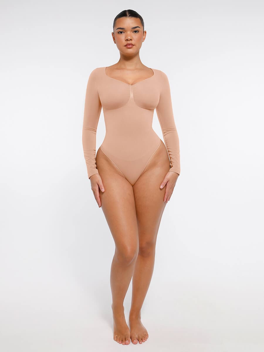 Seamless Long Sleeve Chest Support Tummy Control Thong Bodysuit - FirmaSculpt