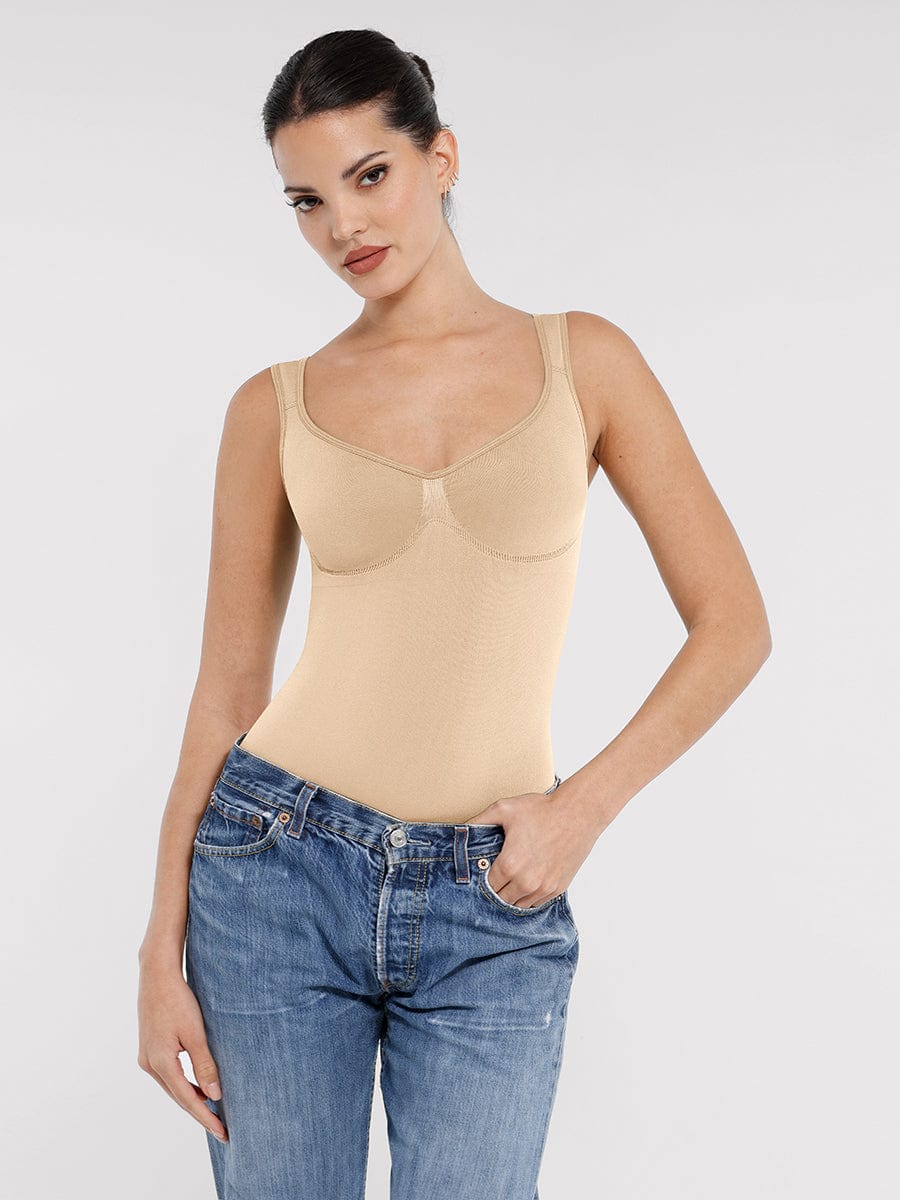 Seamless Diamond Neck Bust Support Waist Control Bodysuit - FirmaSculpt