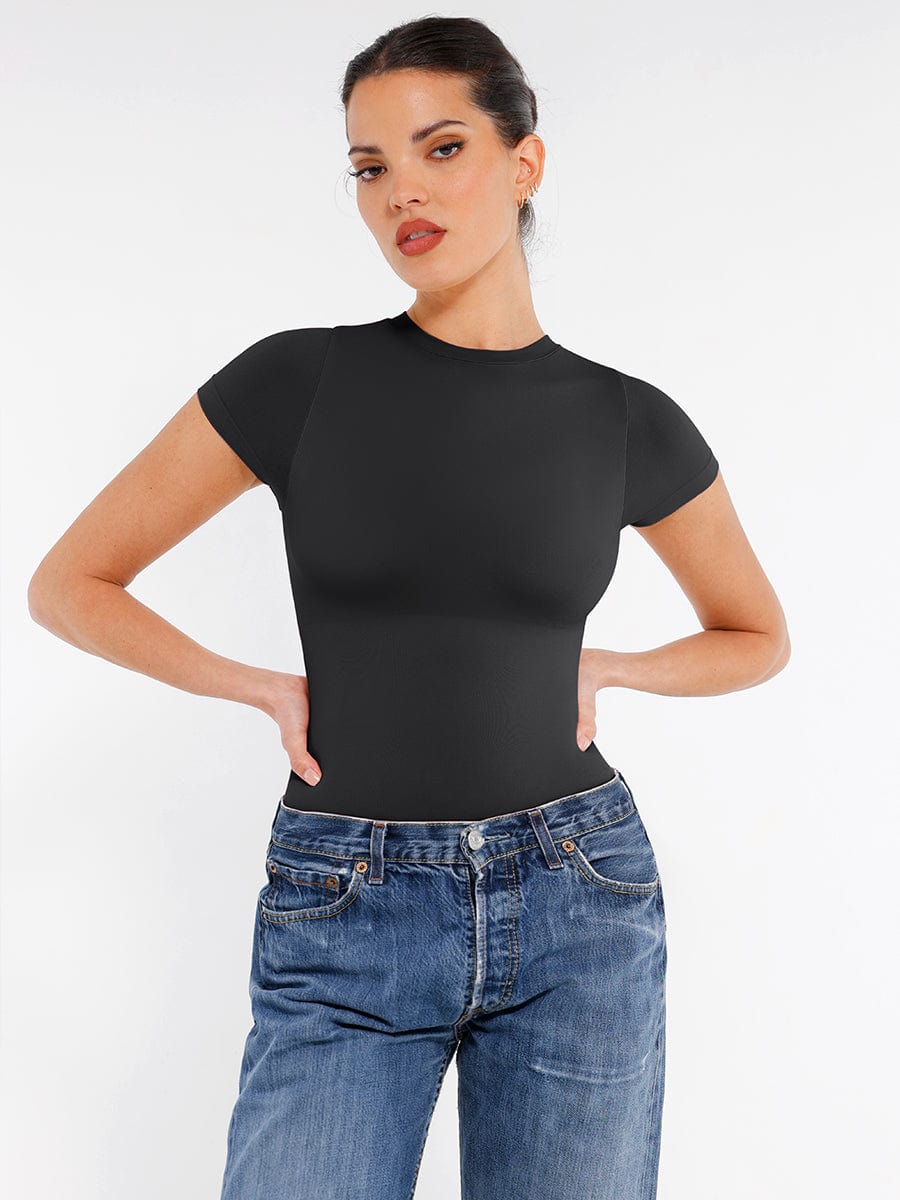 Seamless Short Sleeve Waist and Abdomen Shaping Hip Briefs Bodysuit - FirmaSculpt