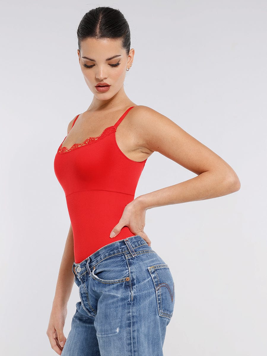 Seamless Lace Cami Waist Abdomen Shaping Thong Bodysuit - FirmaSmooth
