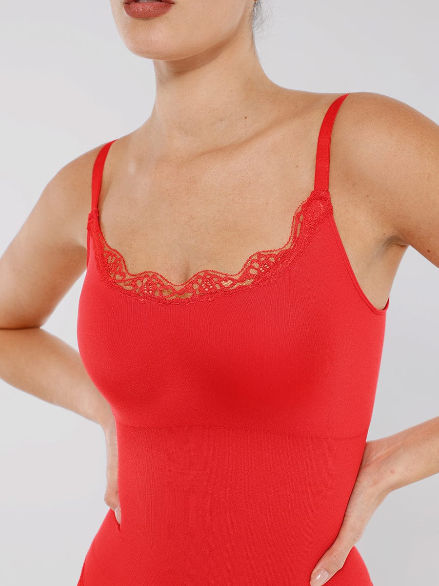 Seamless Lace Cami Waist Abdomen Shaping Thong Bodysuit - FirmaSmooth