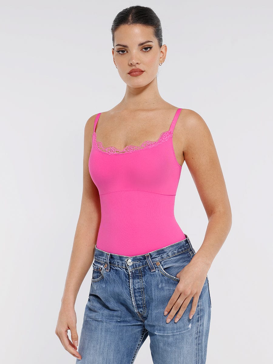 Seamless Lace Cami Waist Abdomen Shaping Thong Bodysuit - FirmaSmooth
