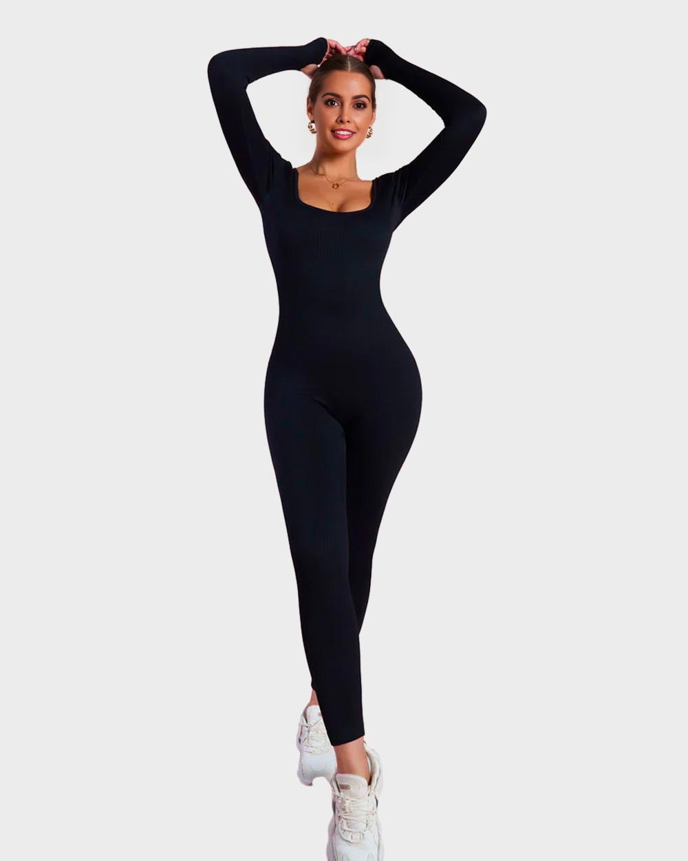Long Sleeve Square Neck Shaping Jumpsuit - FirmaSculpt