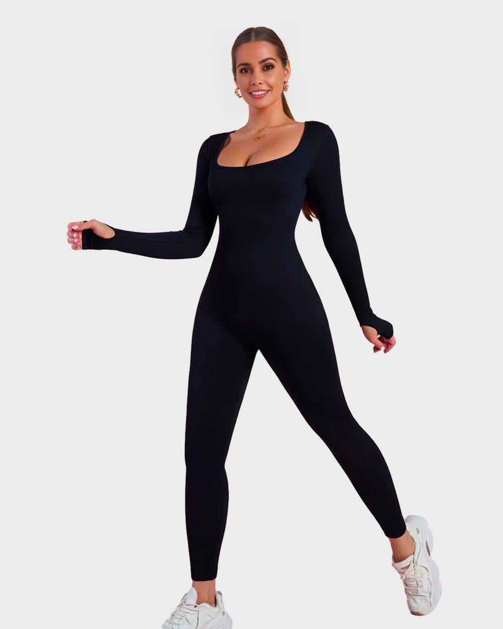 Long Sleeve Square Neck Shaping Jumpsuit - FirmaSculpt