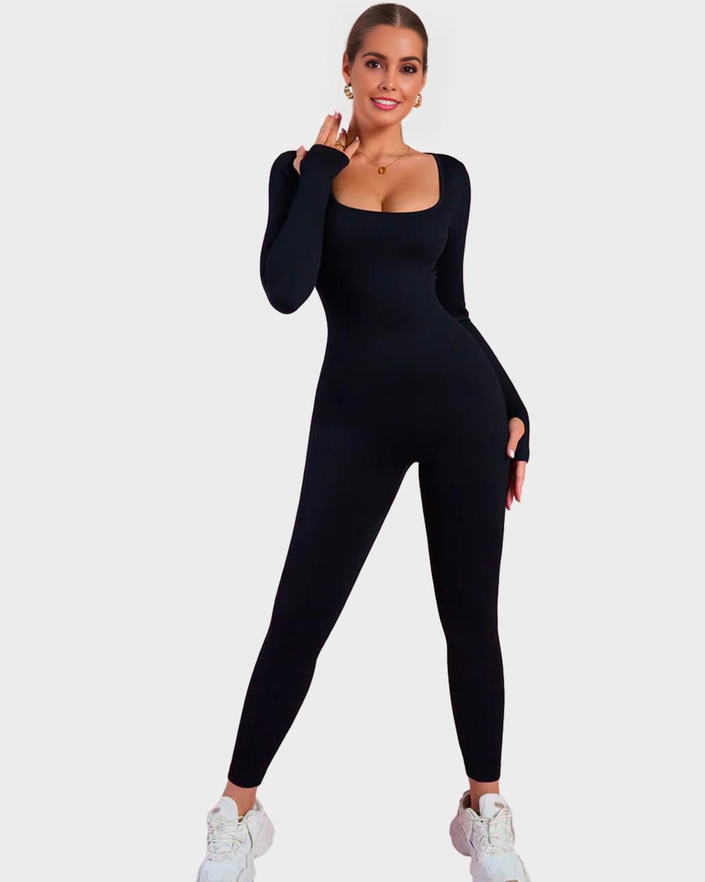 Long Sleeve Square Neck Shaping Jumpsuit - FirmaSculpt