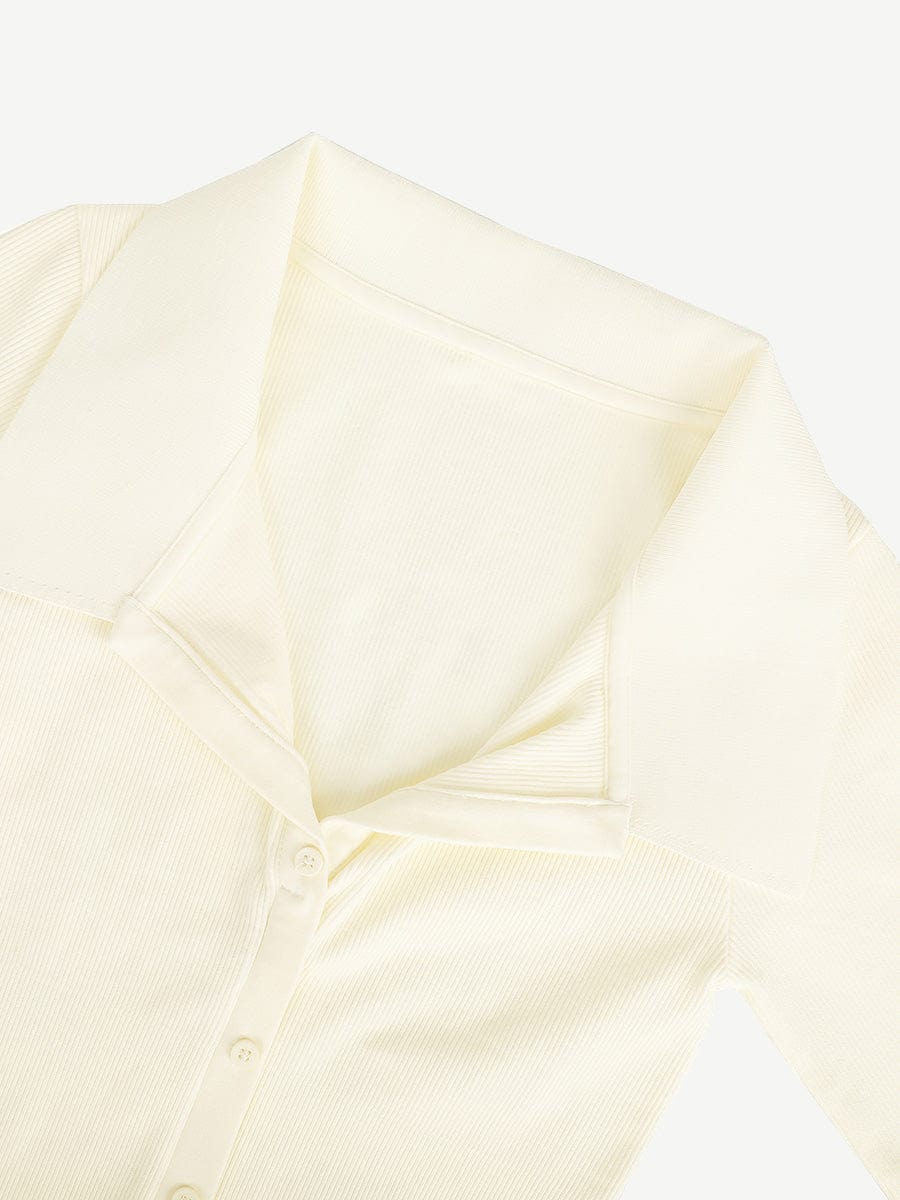 Retro Long-Sleeve Waist Trimming Shirt Dress - FirmaSculpt