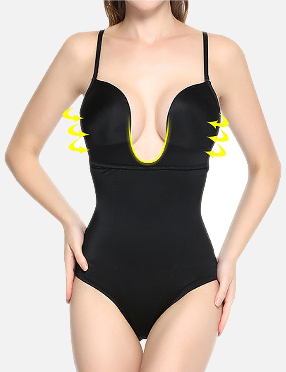 Black Tummy Control Bodysuit Shapewear with Front U Style - FirmaSculpt