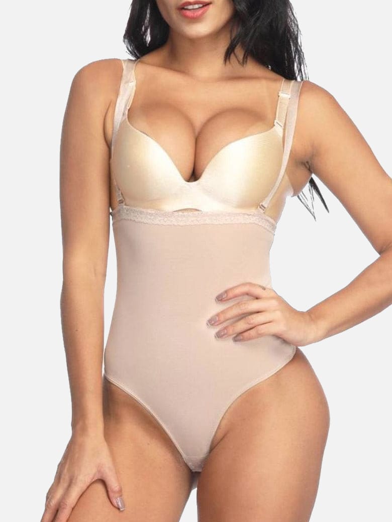 Nude Adjustable Straps Full Body Shaper Underbust Tummy Control Panties - FirmaControl