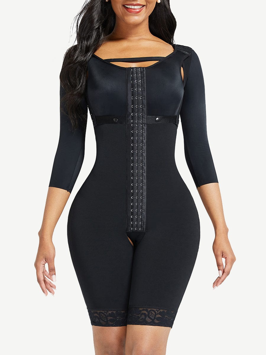 Lace Trim Post-Surgical Full Body Shaper with Sleeves FirmaHold
