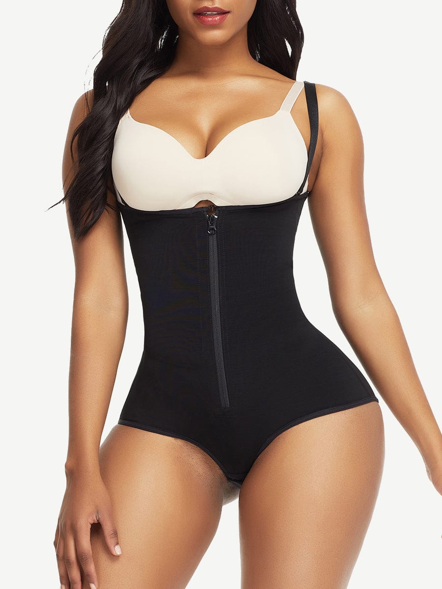 Black High Waist Postsurgical Body Shaper with Crotch Hooks - FirmaControl