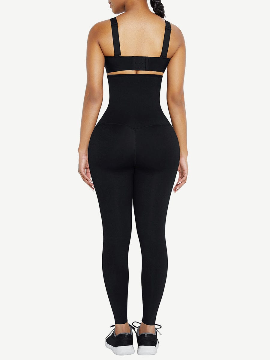 Black Waist Trainer Leggings with Zipper and Hourglass Shaping - FirmaActive