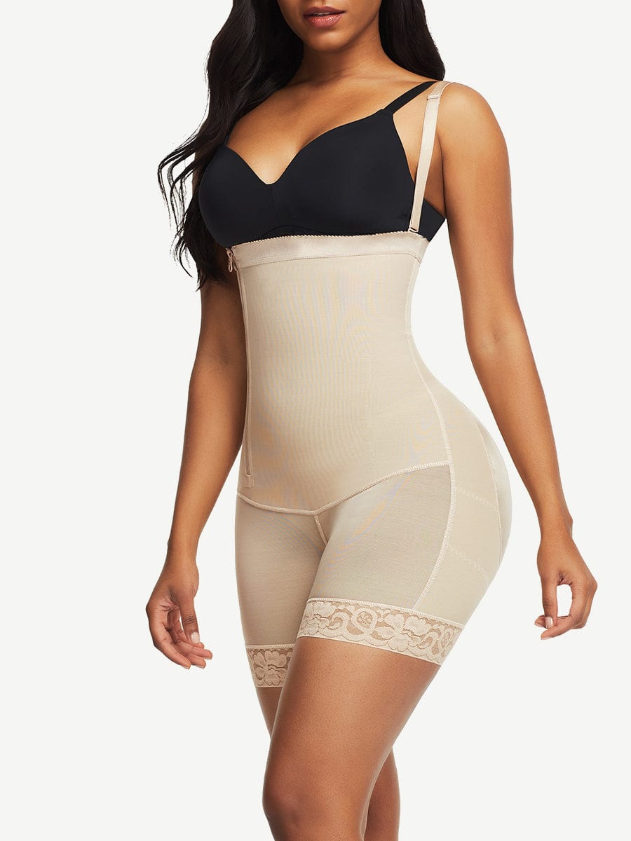 Detachable Strap Side Zip Post-Op Body Shaper with Crotch Zipper - FirmaActive