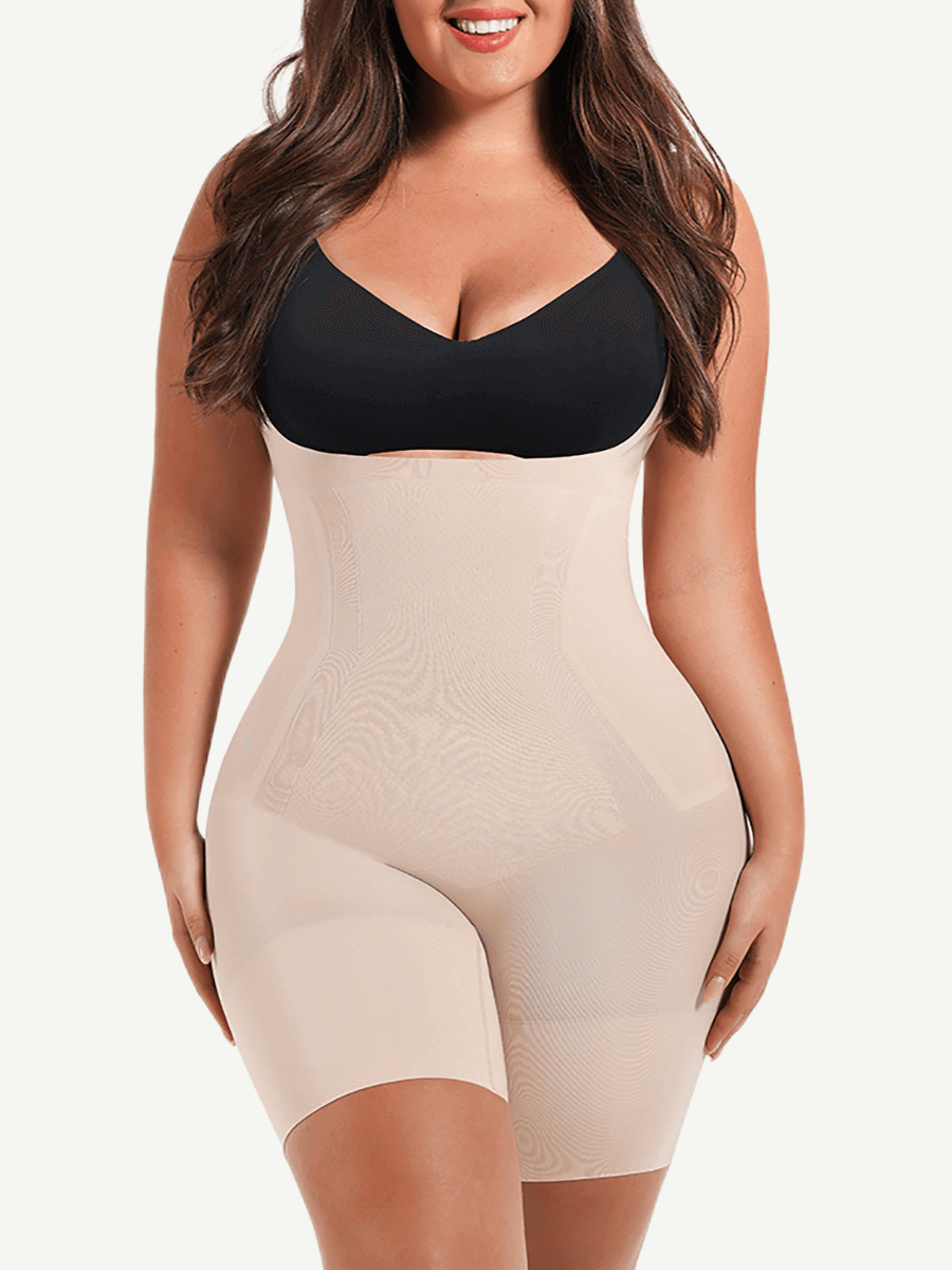Seamless Open-Bust Abdomen Flattening Mid-Thigh Bodysuit - FirmaSculpt