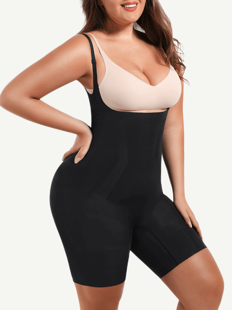 Seamless Open-Bust Abdomen Flattening Mid-Thigh Bodysuit - FirmaSculpt