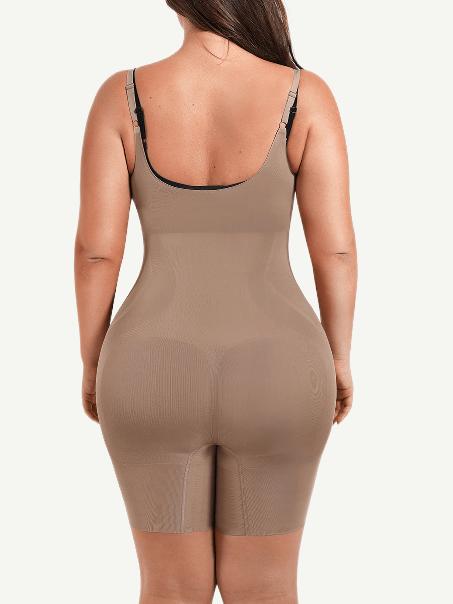 Seamless Open-Bust Abdomen Flattening Mid-Thigh Bodysuit - FirmaSculpt