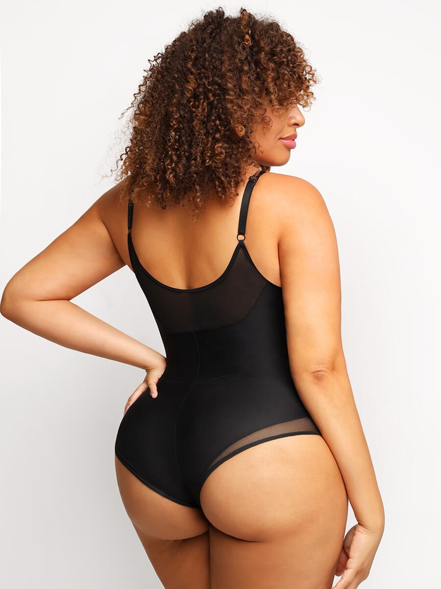Sexy Deep V-Neck Mesh Bodysuit with Tummy Control - FirmaSculpt