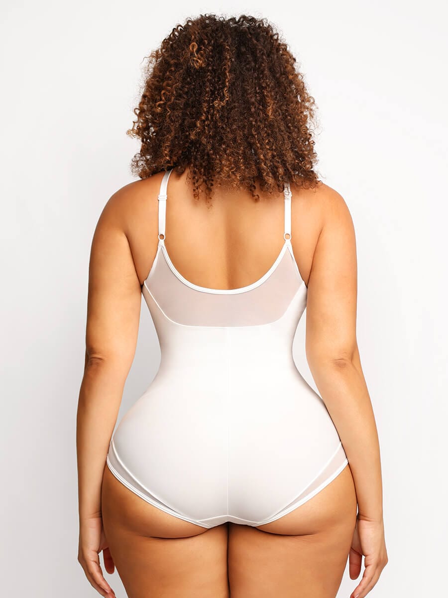 Sexy Deep V-Neck Mesh Bodysuit with Tummy Control - FirmaSculpt