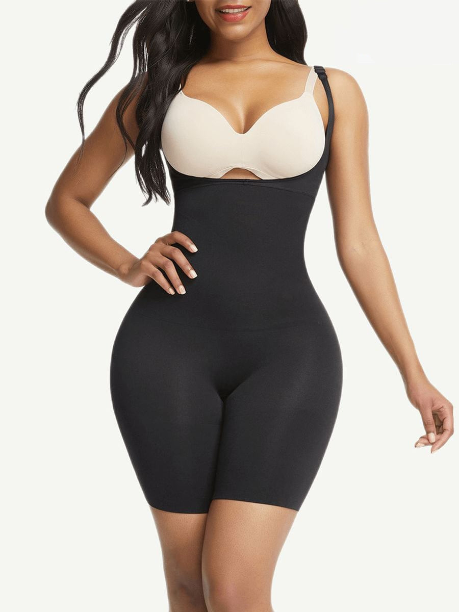 Eco-friendly Seamless Open-Bust Mid-Thigh Shapewear with Tummy Control - FirmaSmooth