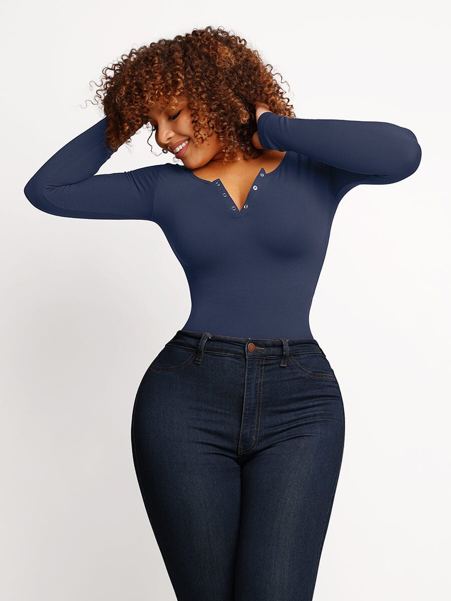 Seamless Long Sleeve Thong Bodysuit with Light Support - FirmaActive