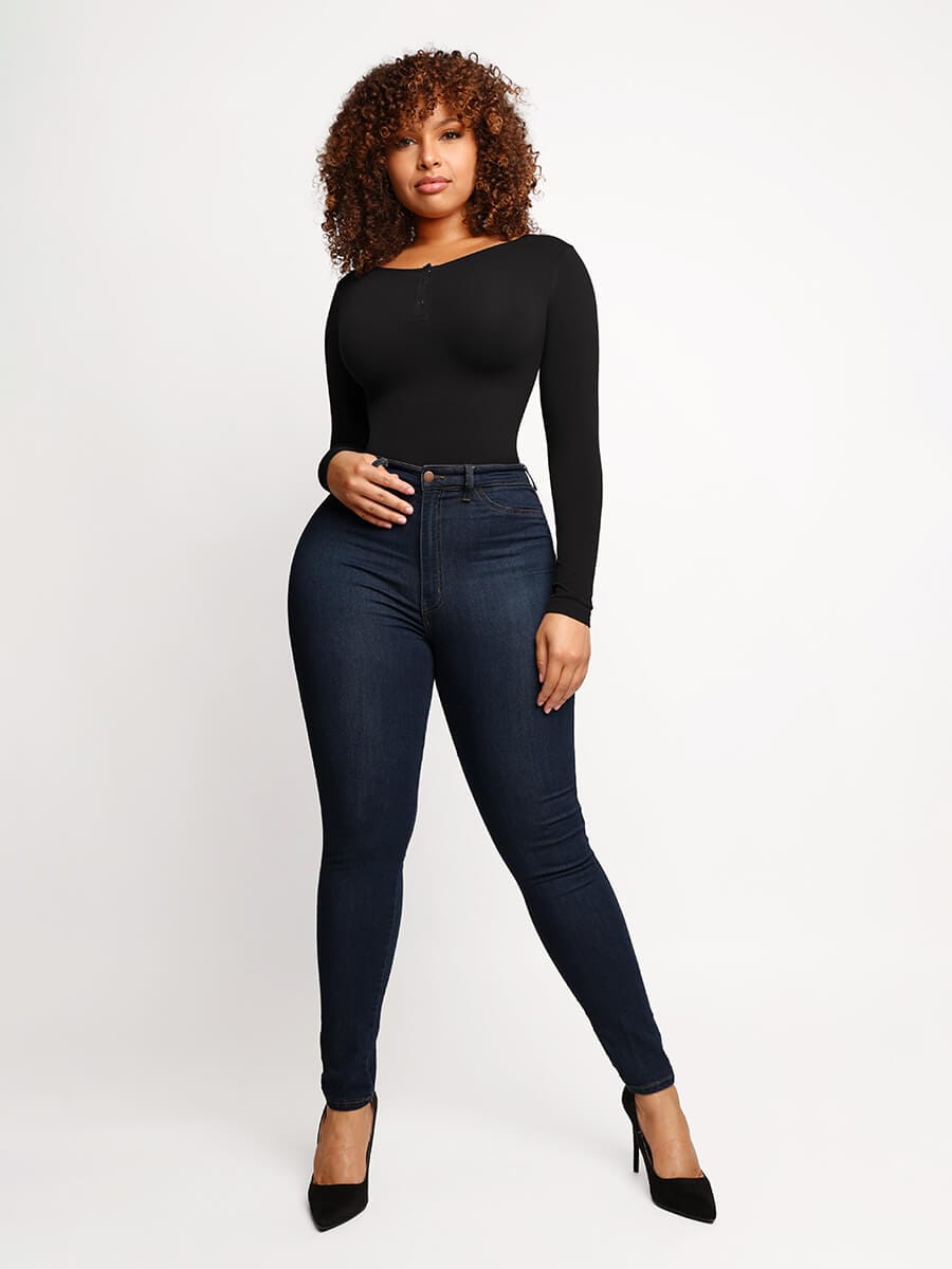 Seamless Long Sleeve Thong Bodysuit with Light Support - FirmaActive