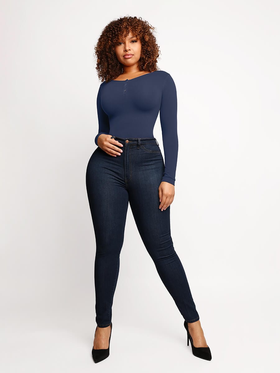 Seamless Long Sleeve Thong Bodysuit with Light Support - FirmaActive