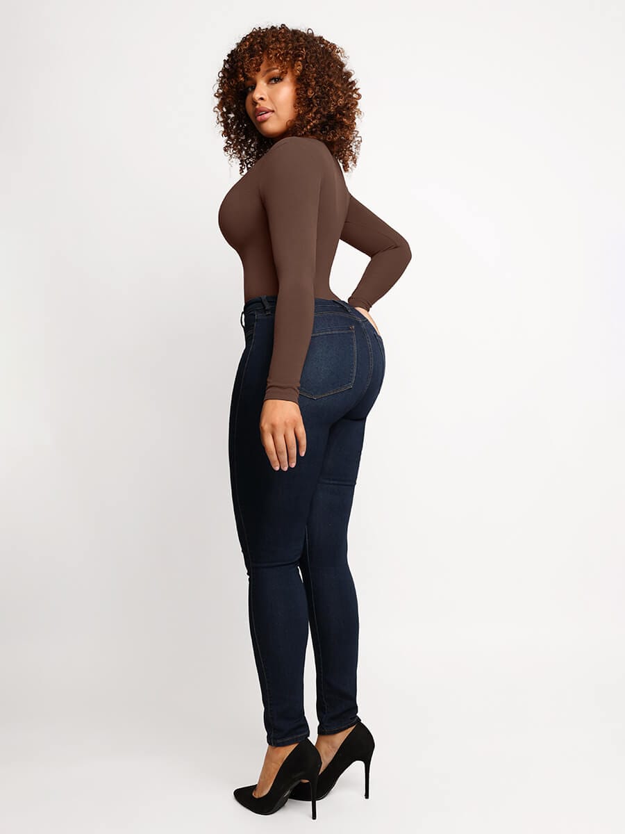 Seamless Long Sleeve Thong Bodysuit with Light Support - FirmaActive