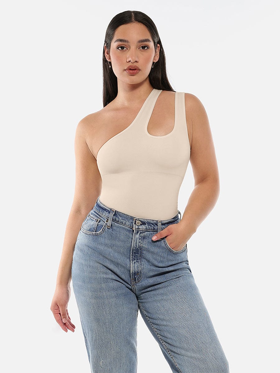 One-Shoulder Cut-Out Tummy Control Bodysuit - FirmaSculpt