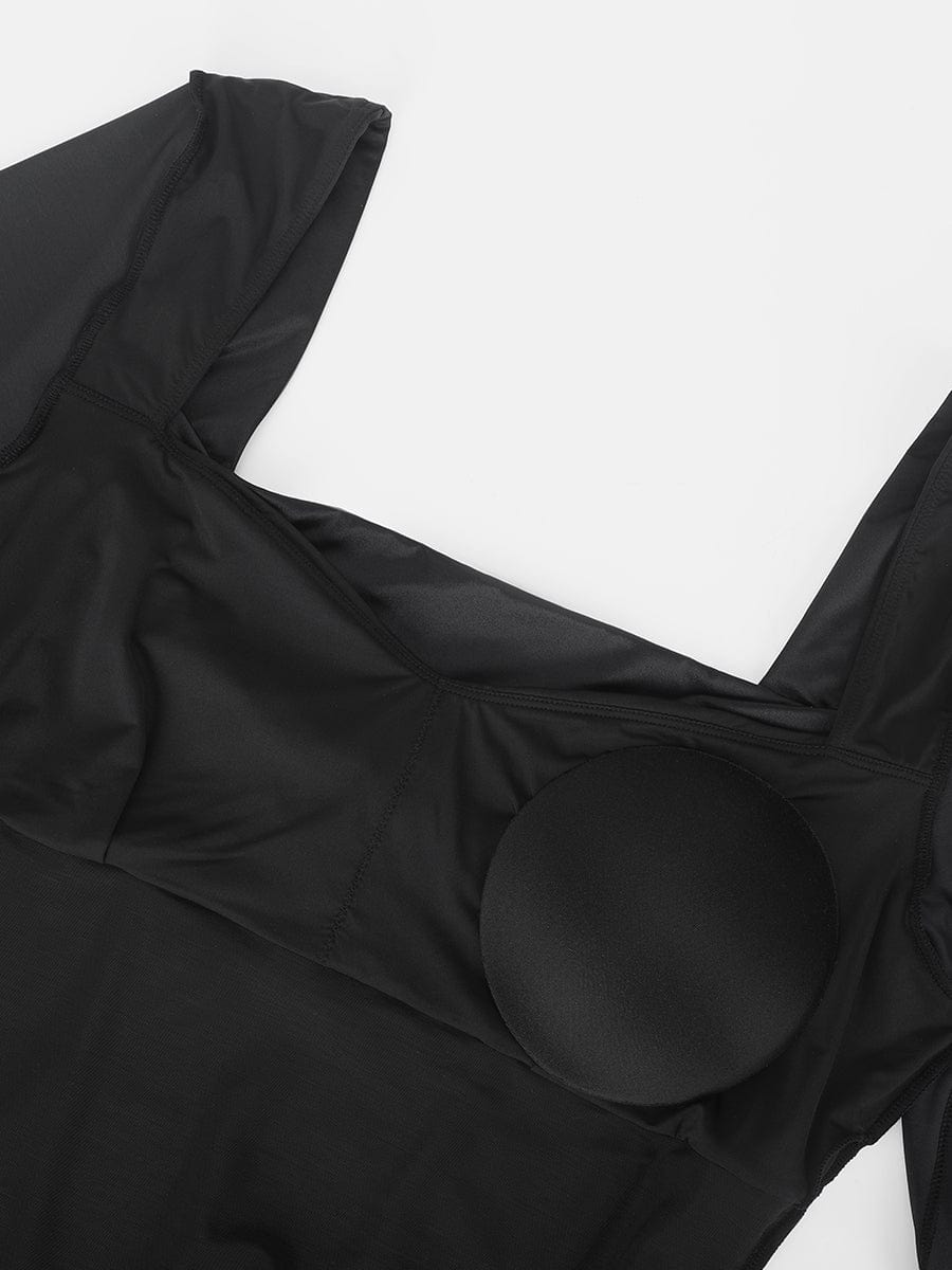 Retro Square Neck Built-In Corset Tummy Control Bodysuit - FirmaSculpt